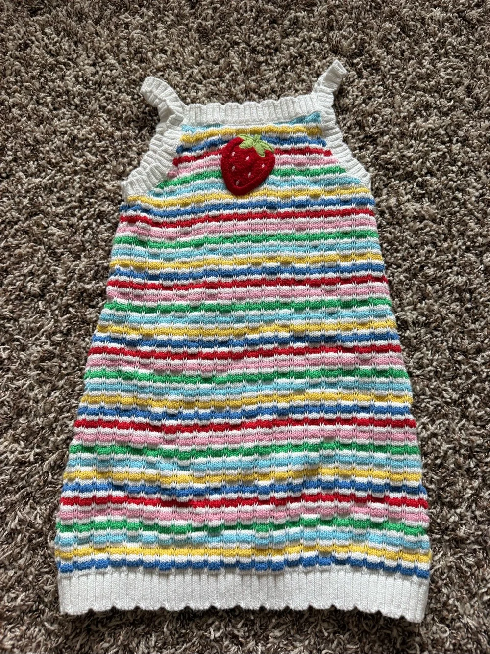Striped Knit Strawberry Appliqué Sundress